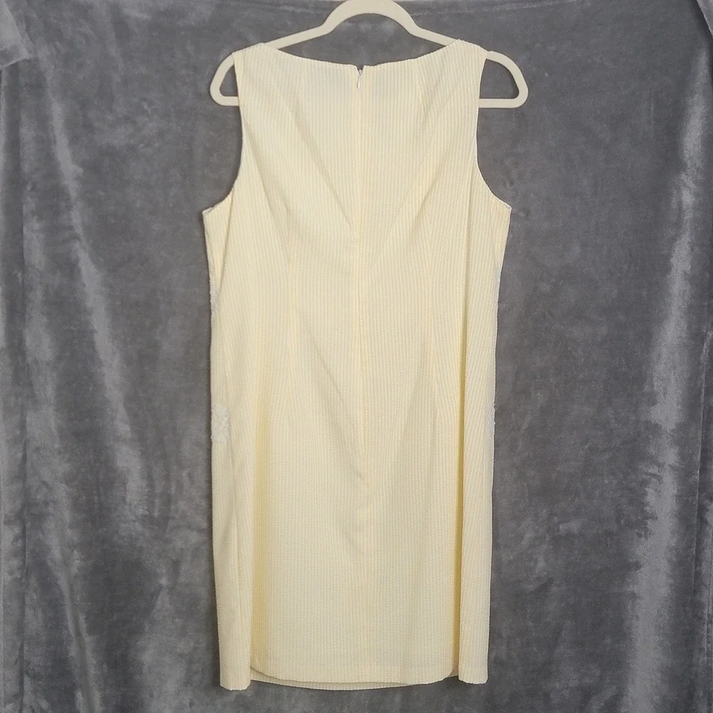 London Times Sheath Dress 14 Yellow Seersucker Lace Trim Preppy Coastal Vintage - Picture 6 of 10